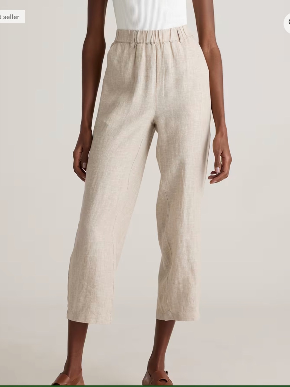 Quince European-Linen Crop Pull-On Pants in Flax
